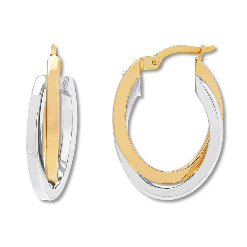 Main Image 2 of Double Hoop Earrings 14K Two-Tone Gold