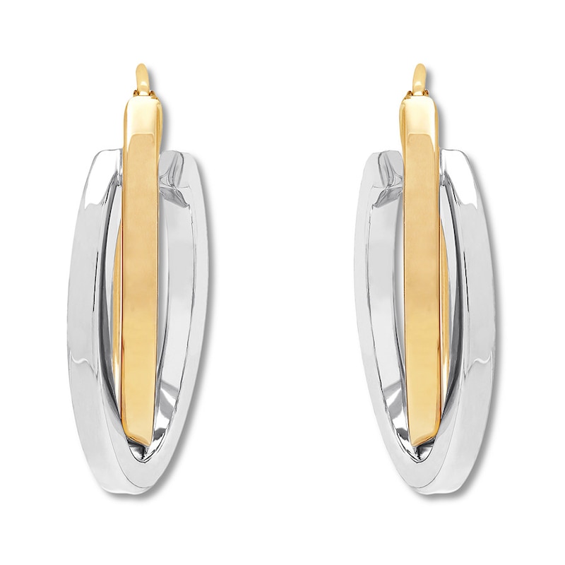 14kt Two-tone Gold 3/4in Knife Edge Double Hoop Earrings 8mm