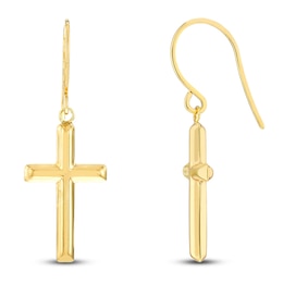Cross Drop Earrings 14K Yellow Gold