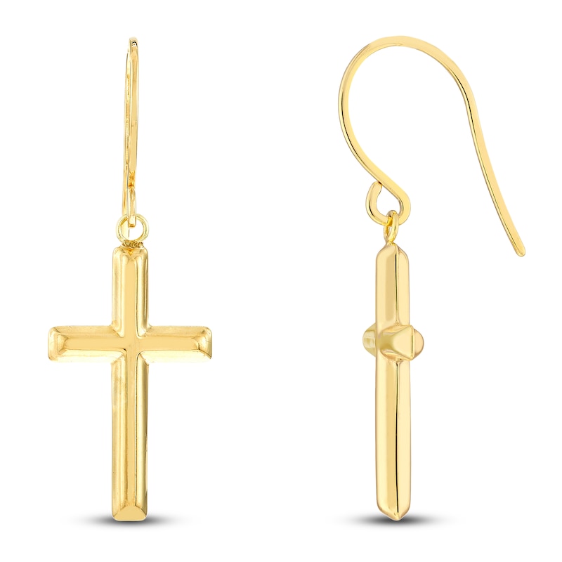 Main Image 1 of Cross Drop Earrings 14K Yellow Gold