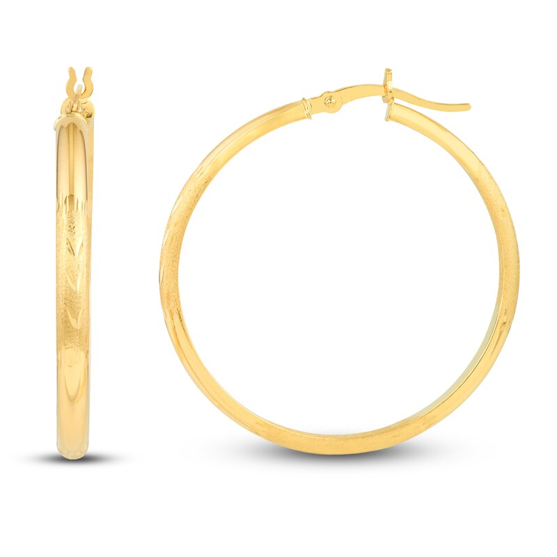 Main Image 1 of Etched Hoop Earrings 14K Yellow Gold 35mm