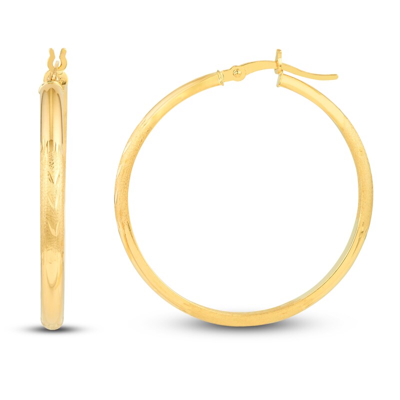 Etched Hoop Earrings 14K Yellow Gold 35mm