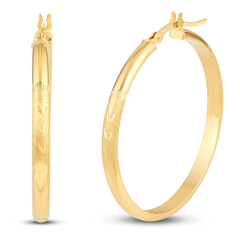 Etched Hoop Earrings 14K Yellow Gold 35mm