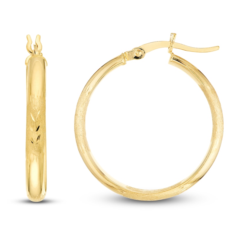 Main Image 1 of Etched Hoop Earrings 14K Yellow Gold 25mm