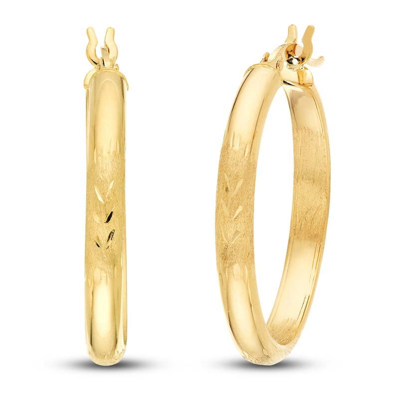 Etched Hoop Earrings 14K Yellow Gold 25mm
