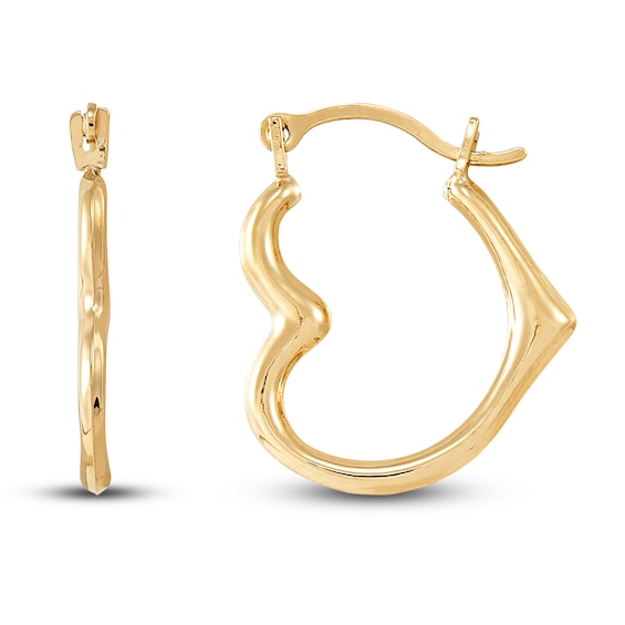 Young Teen Heart Hoop Earrings 14K Yellow Gold