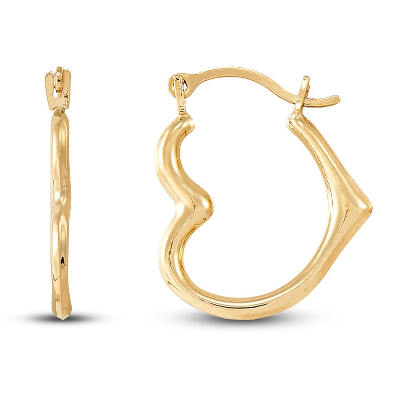 Main Image 1 of Young Teen Heart Hoop Earrings 14K Yellow Gold