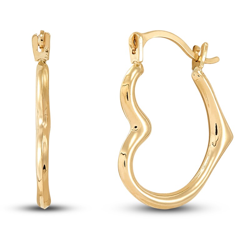 Main Image 2 of Young Teen Heart Hoop Earrings 14K Yellow Gold