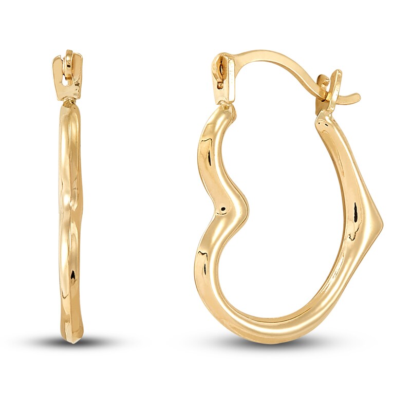 Young Teen Heart Hoop Earrings 14K Yellow Gold