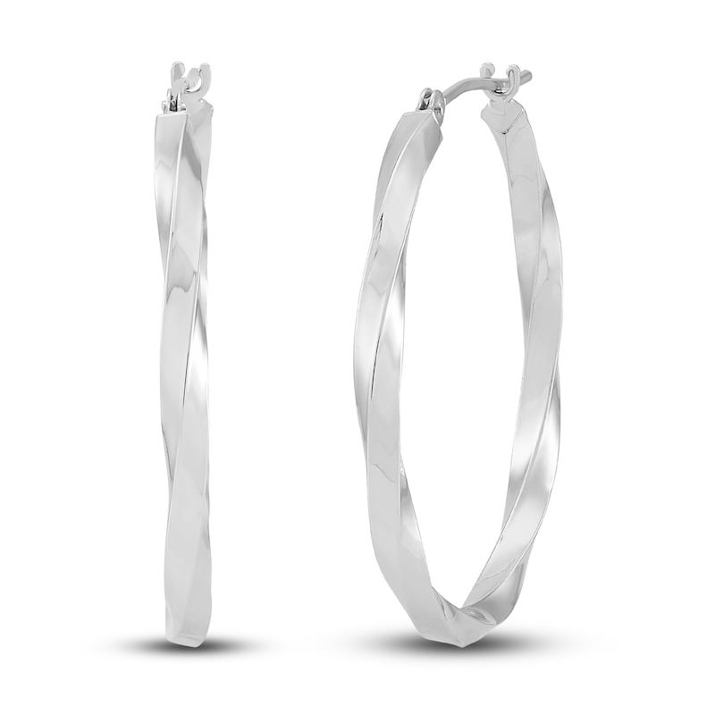 Twisted Hoop Earrings 14K White Gold 30mm