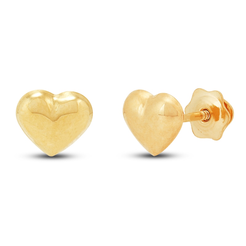 14k Yellow Gold Mother of Pearl Little Heart Screw Back Earrings for Young  Girls