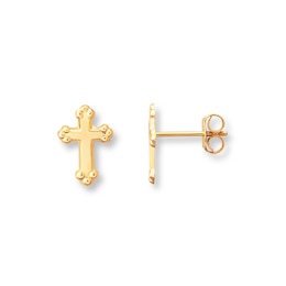 Young Teen Cross Earrings 14K Yellow Gold
