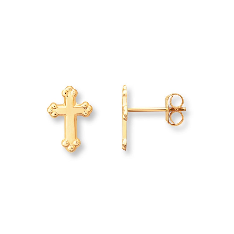 Young Teen Cross Earrings 14K Yellow Gold