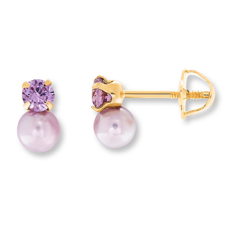 Children's Earrings Cultured Pearl & Amethyst 14K Yellow Gold