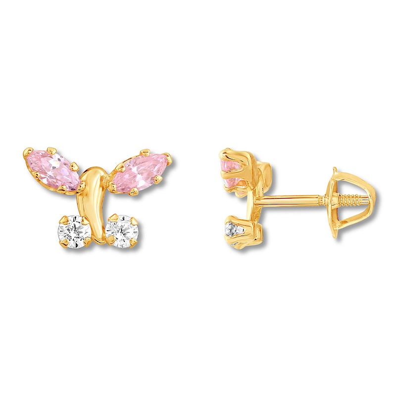 14kt Gold Prong Clear CZ Butterfly Back Stud Earrings –