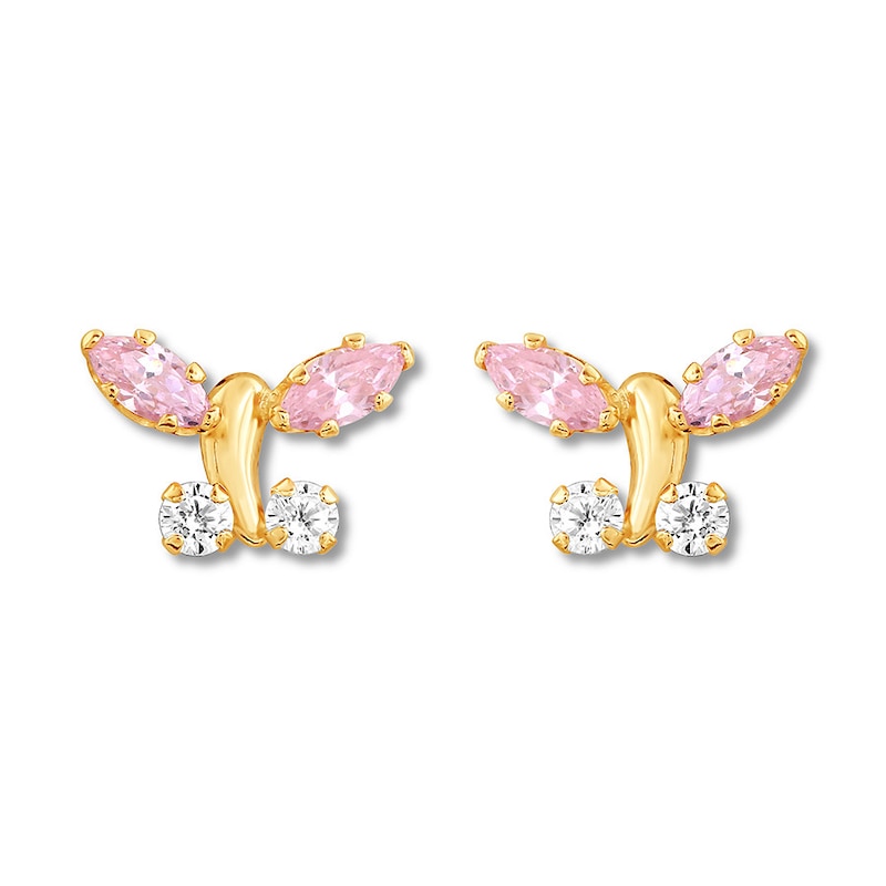 Children's Butterfly Earrings Cubic Zirconia 14K Yellow Gold