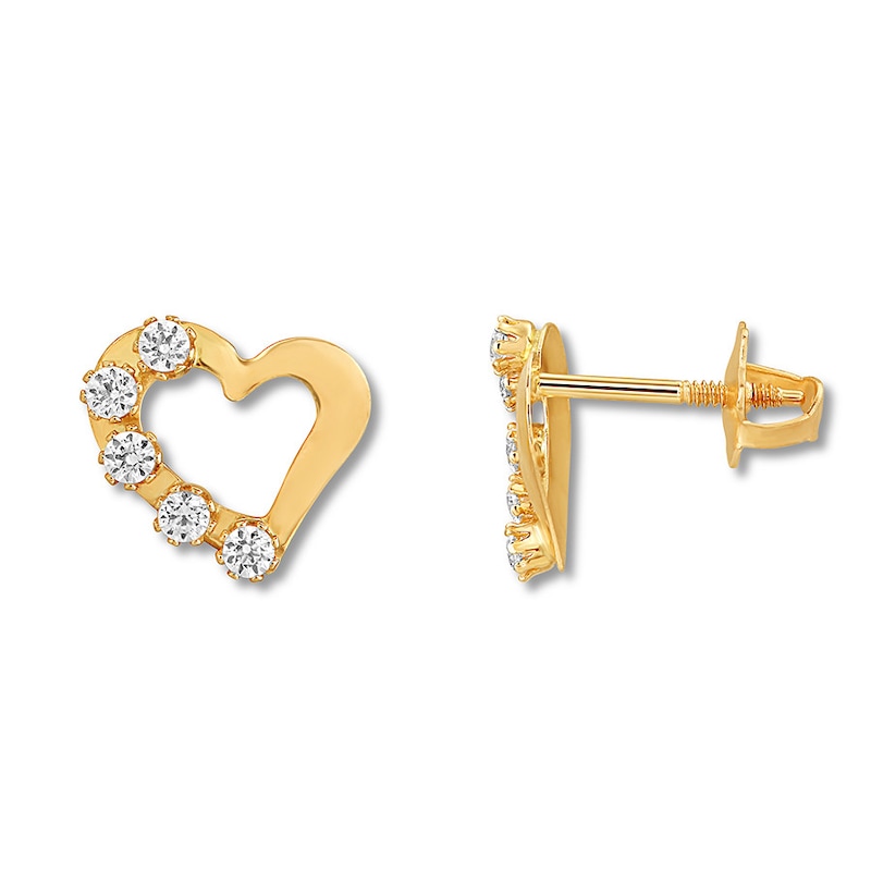 Main Image 1 of Children's Heart Earrings Cubic Zirconia 14K Yellow Gold