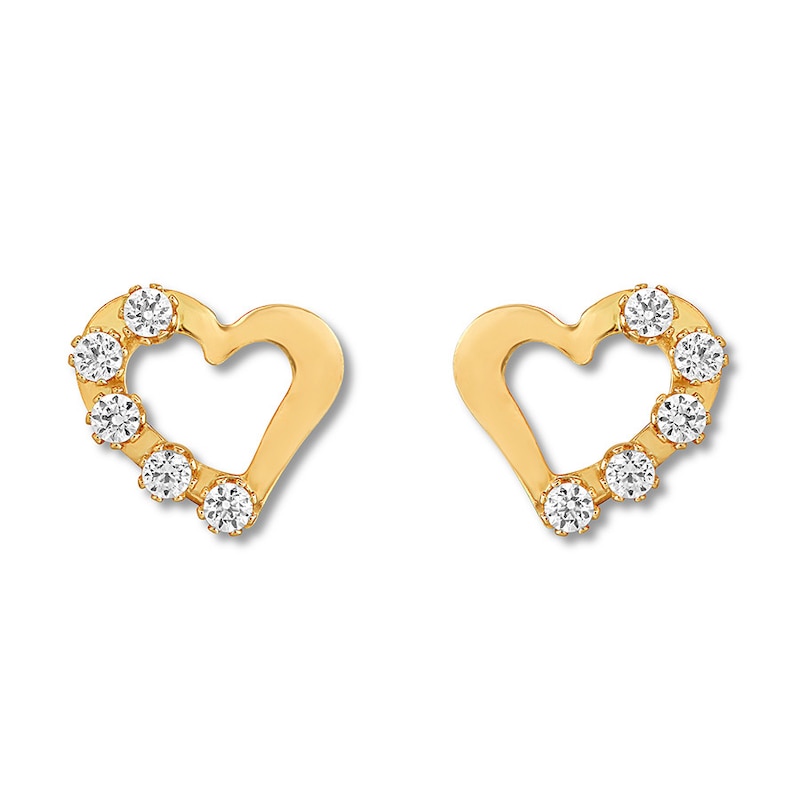Main Image 2 of Children's Heart Earrings Cubic Zirconia 14K Yellow Gold