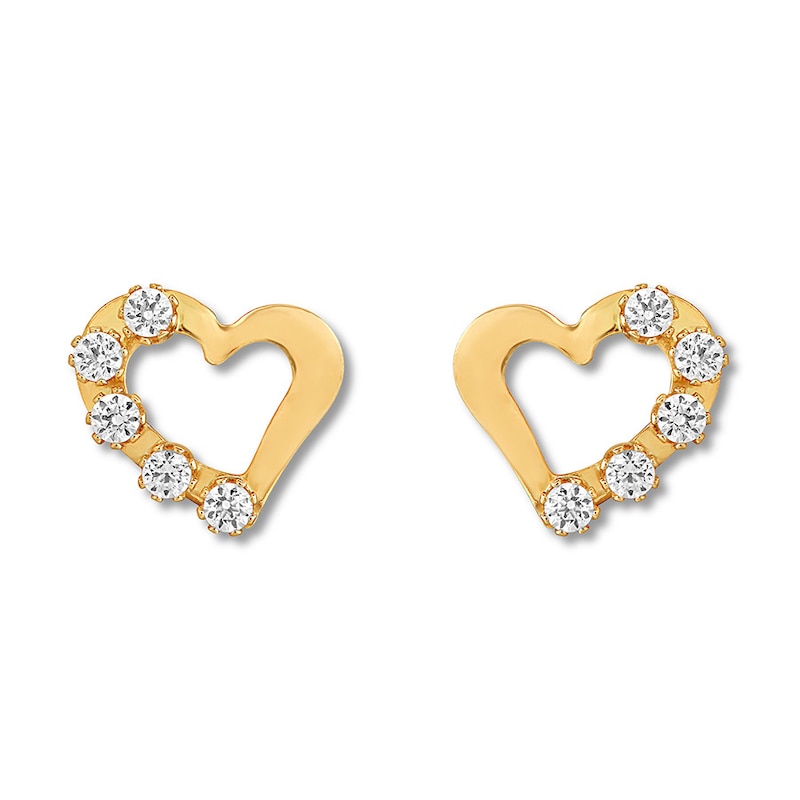 Children's Heart Earrings Cubic Zirconia 14K Yellow Gold