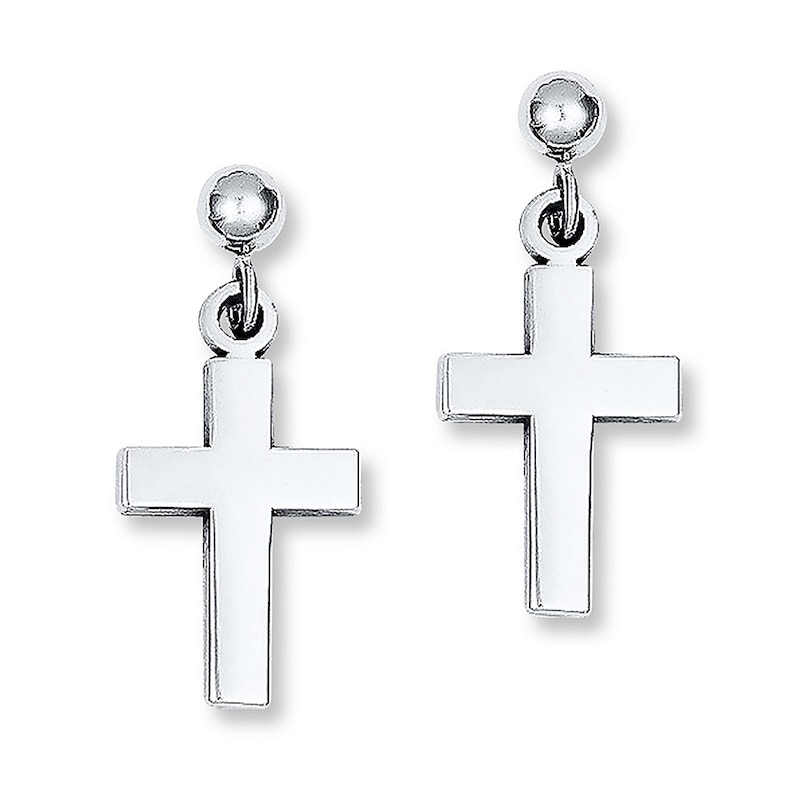 Main Image 1 of Cross Earrings 14K White Gold