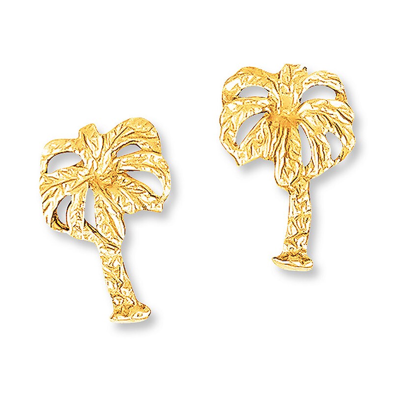 Main Image 1 of Palm Tree Earrings 14K Yellow Gold
