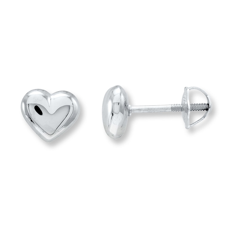 Main Image 1 of Puffed Heart Earrings 14K White Gold