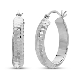 Round Hoop Earrings 14K White Gold 21mm