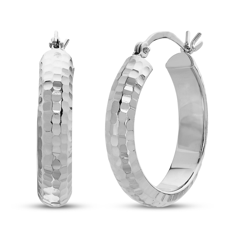 Round Hoop Earrings 14K White Gold