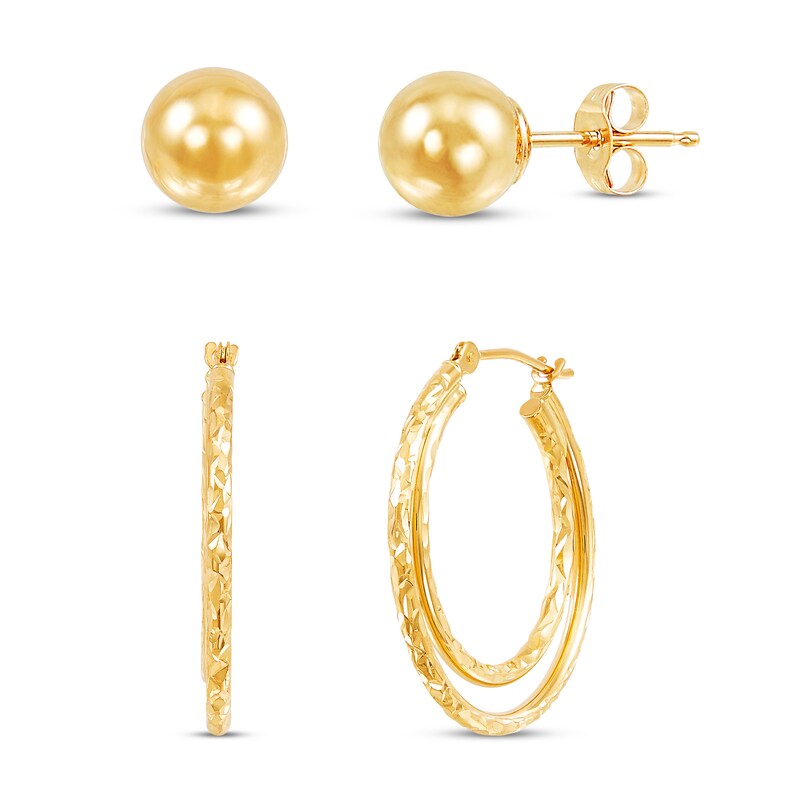Main Image 1 of Hoop & Stud Earrings Set 10K Yellow Gold 25mm