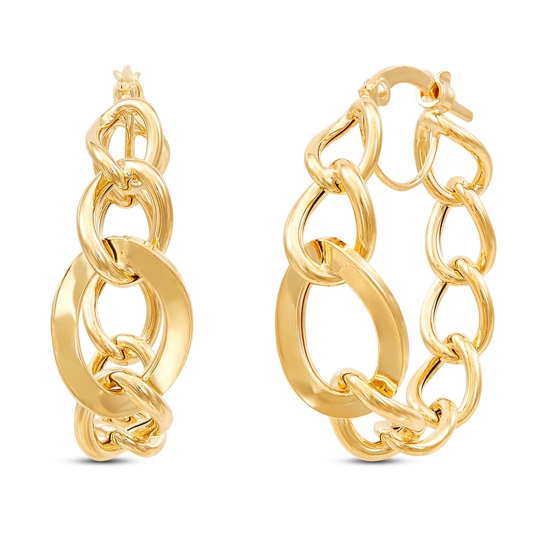 Main Image 1 of Graduated Oval Link Hoop Earrings 10K Yellow Gold