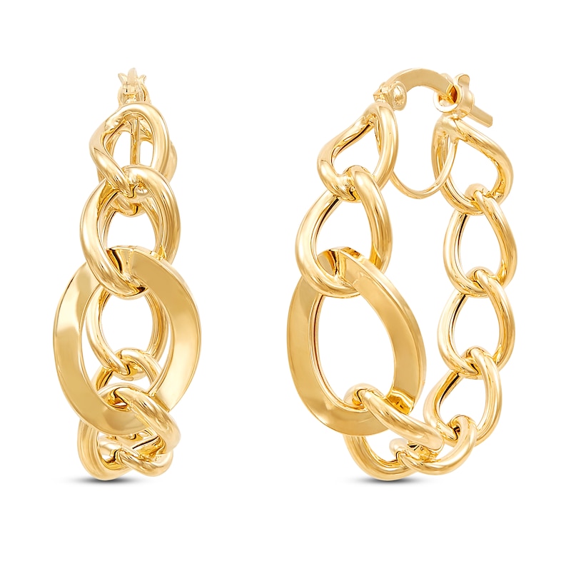 Graduated Oval Link Hoop Earrings 10K Yellow Gold