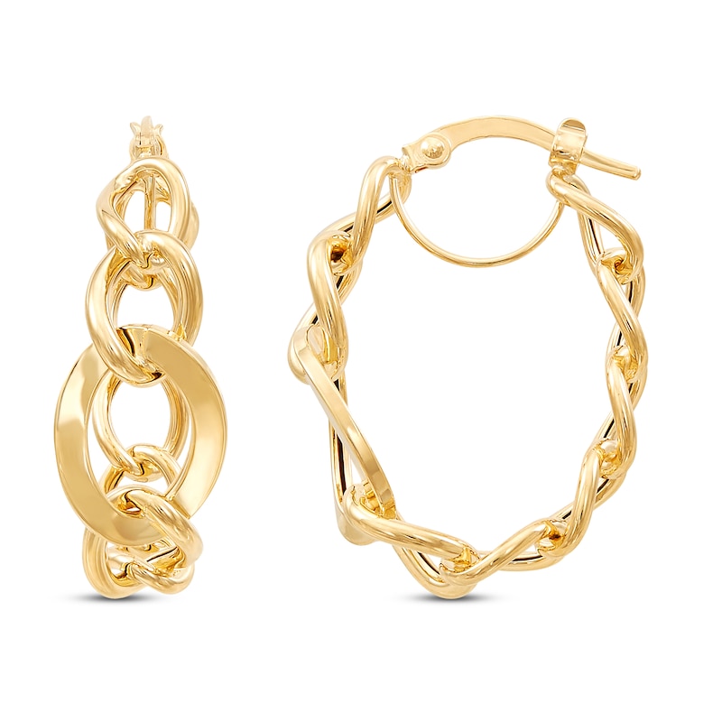 Graduated Oval Link Hoop Earrings 10K Yellow Gold