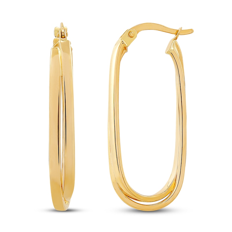 Double Oval Tube Hoop Earrings 10K Yellow Gold