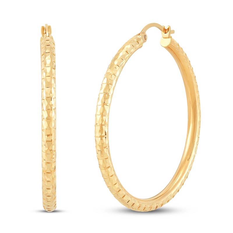 Main Image 1 of Textured Hoop Earrings 10K Yellow Gold