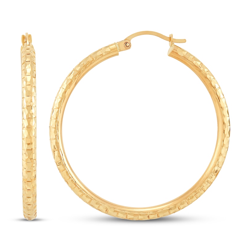 Main Image 2 of Textured Hoop Earrings 10K Yellow Gold
