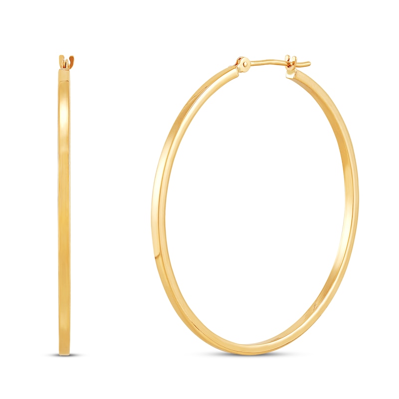 Square Tube Hoop Earrings 10K Yellow Gold 40mm