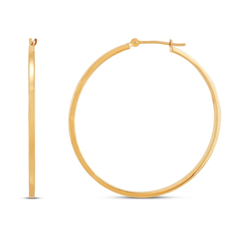 Square Tube Hoop Earrings 10K Yellow Gold 40mm