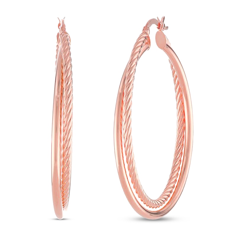 Main Image 1 of Double Oval Hoop Earrings 10K Rose Gold