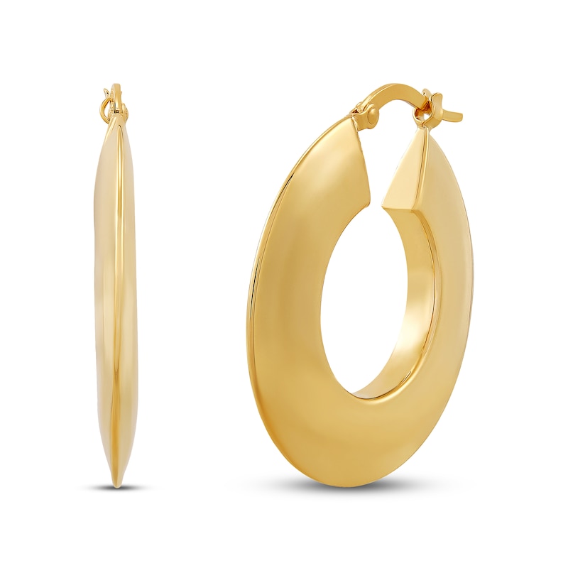 Hollow Flat Round Tube Hoop Earrings 10K Yellow Gold