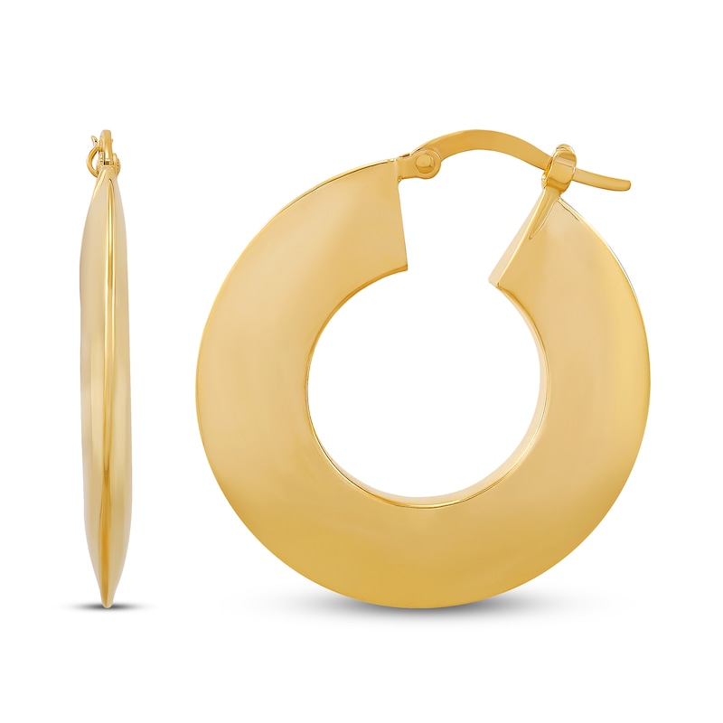 Hollow Flat Round Tube Hoop Earrings 10K Yellow Gold