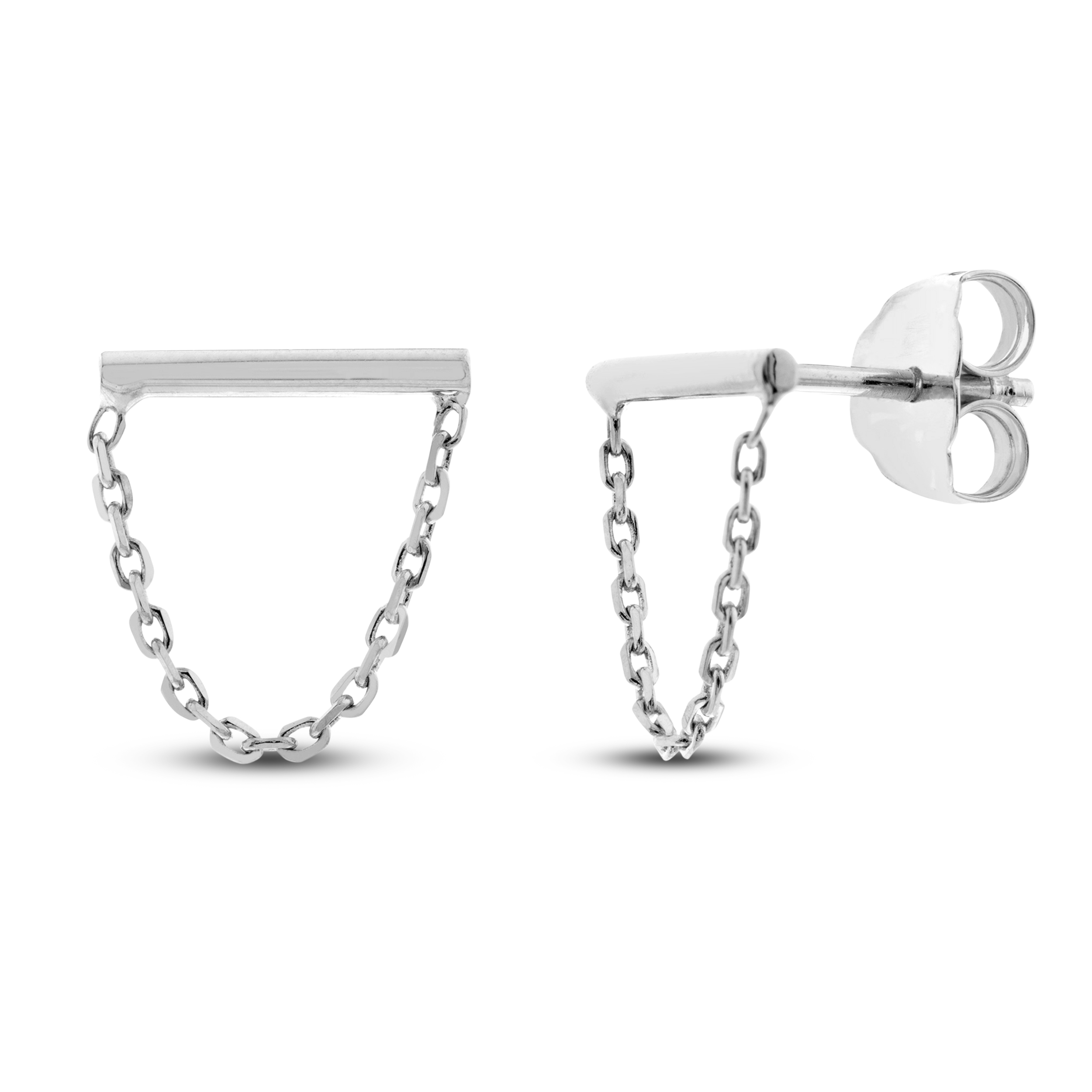 Bar Chain Earrings 14K White Gold