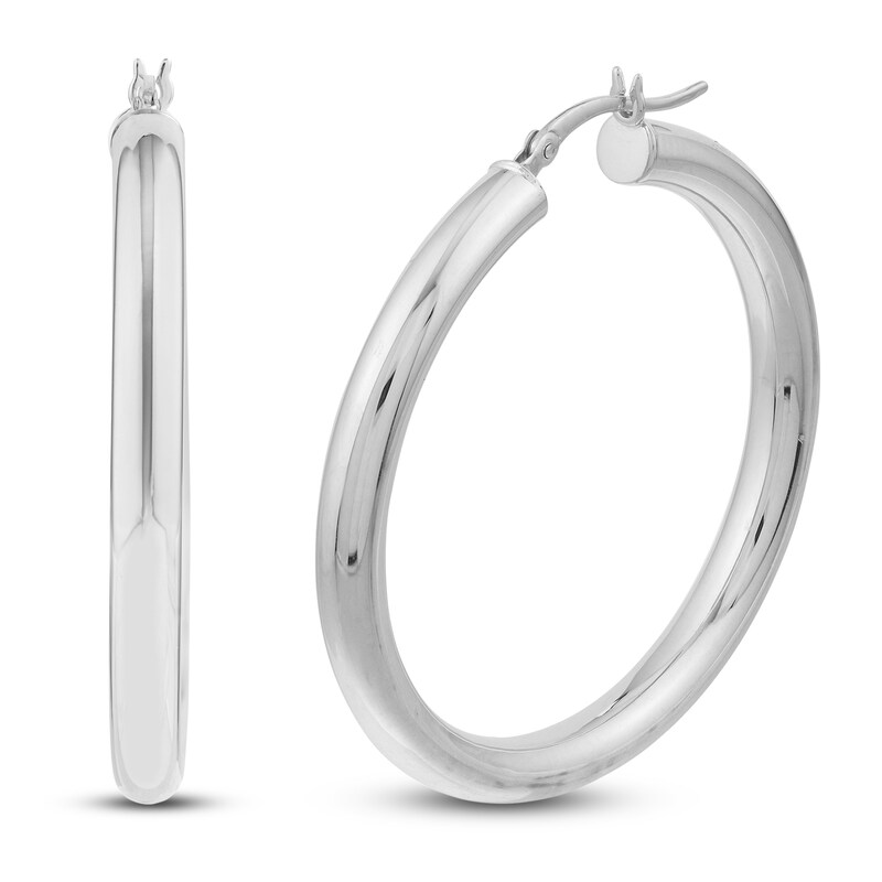 Round Hoop Earrings 14K White Gold