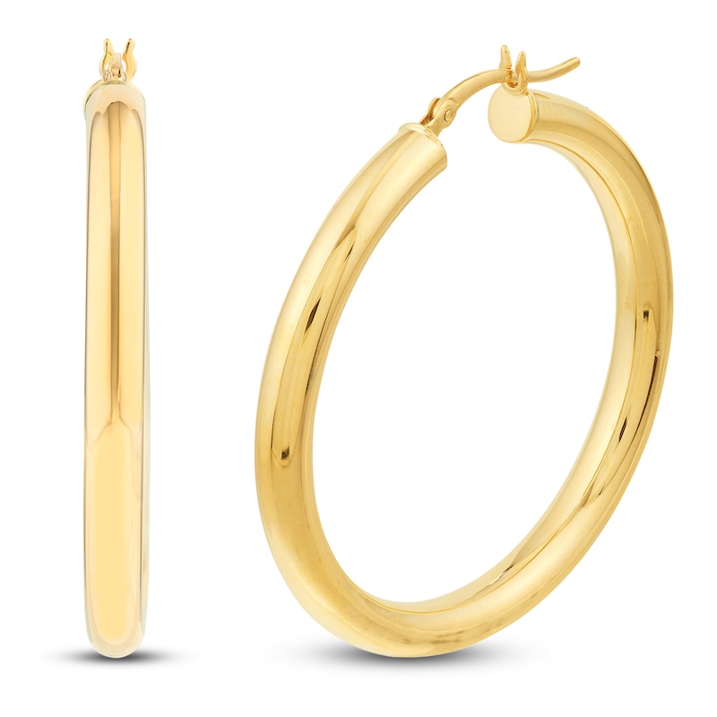 Round Hoop Earrings 14K Yellow Gold