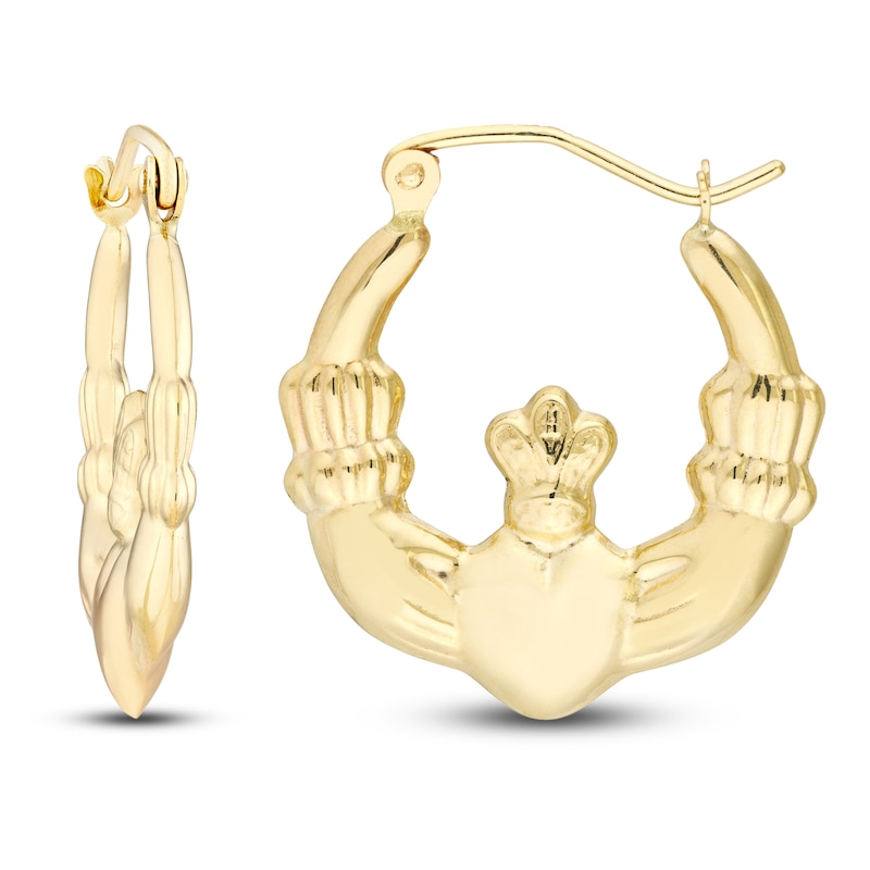 Main Image 1 of Claddagh Hoop Earrings 14K Yellow Gold