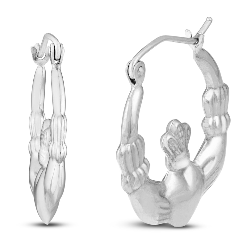 Main Image 2 of Claddagh Hoop Earrings 14K White Gold