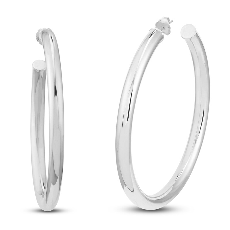 Main Image 2 of Open Hoop Earrings 14K White Gold