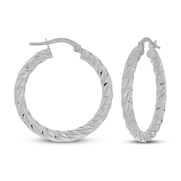 Patterned Hoop Earrings 14K White Gold