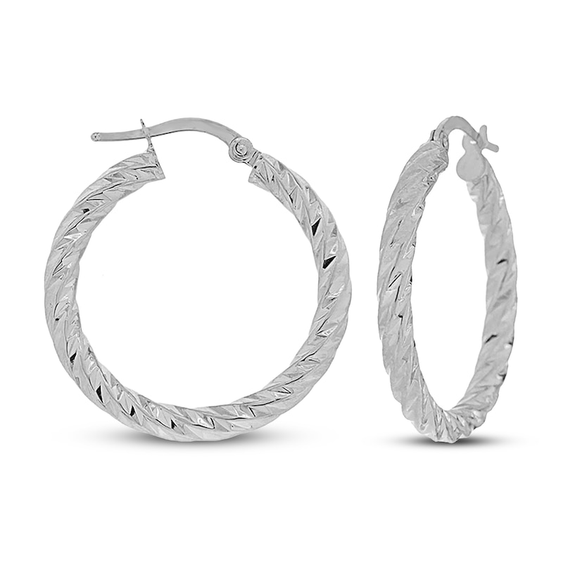 Main Image 1 of Patterned Hoop Earrings 14K White Gold