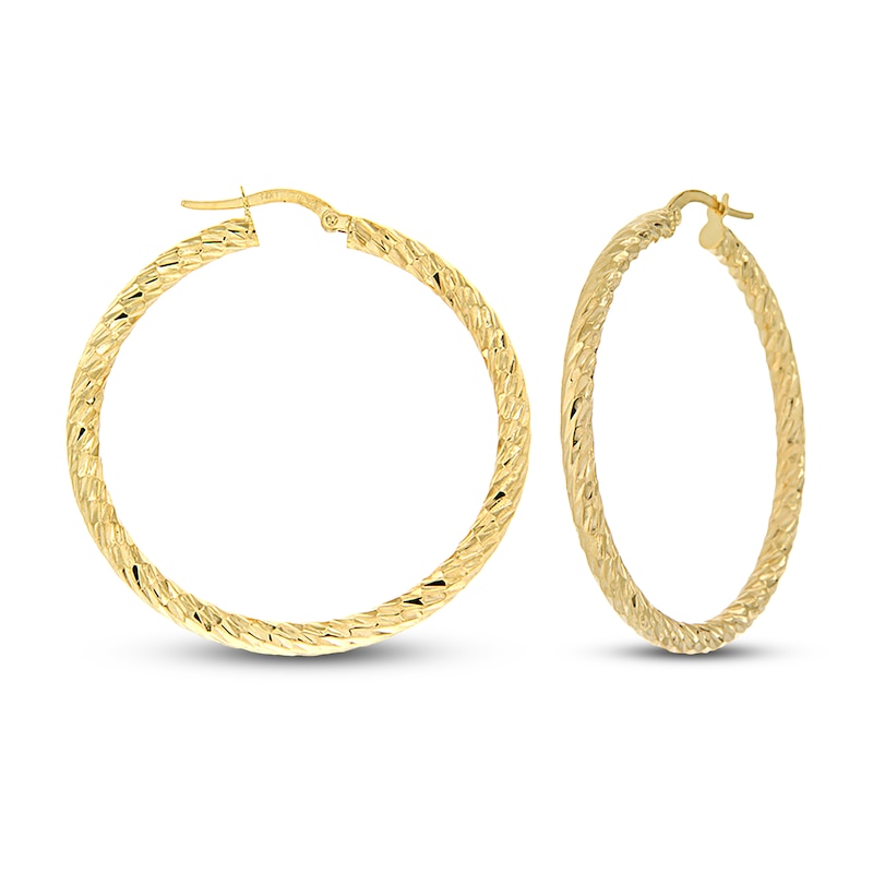 Patterned Hoop Earrings 14K Yellow Gold