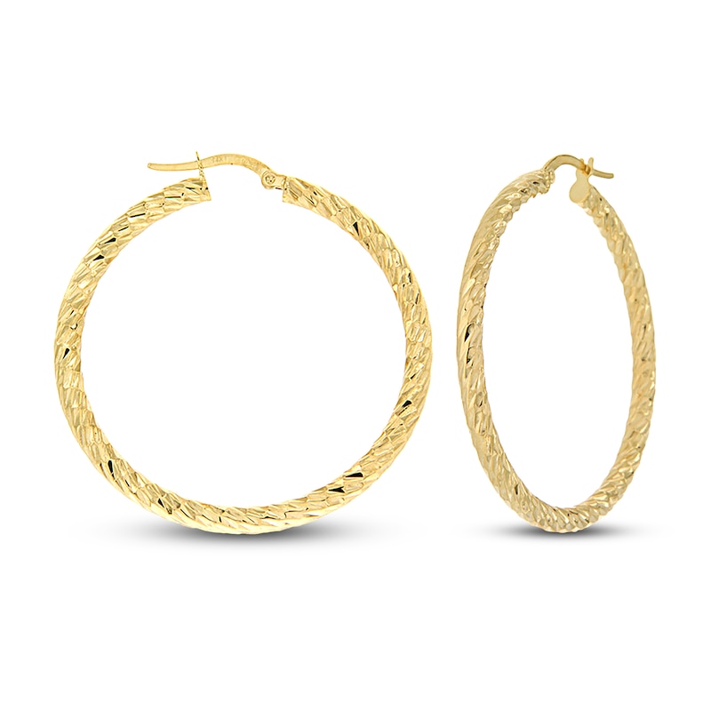 Main Image 1 of Patterned Hoop Earrings 14K Yellow Gold
